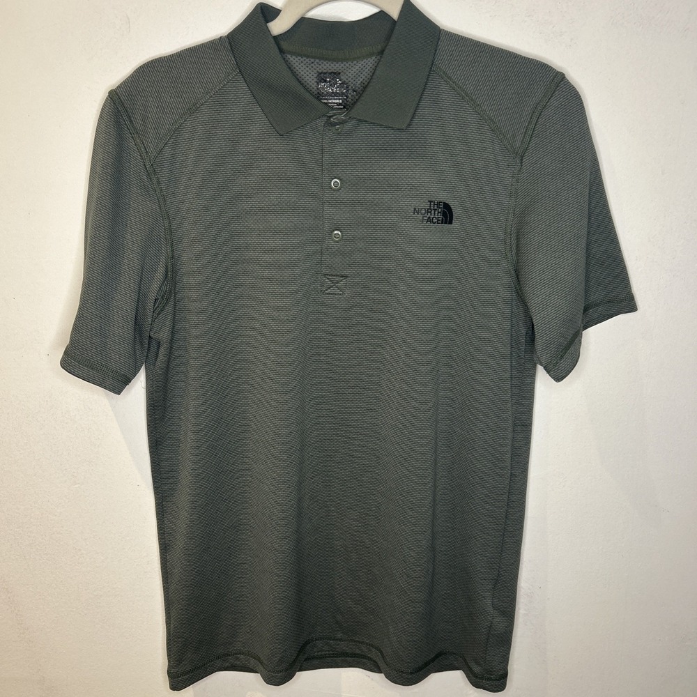 The North Face Shirt Mens Small Black/green Striped Flash Dry Polo Short Sleeve